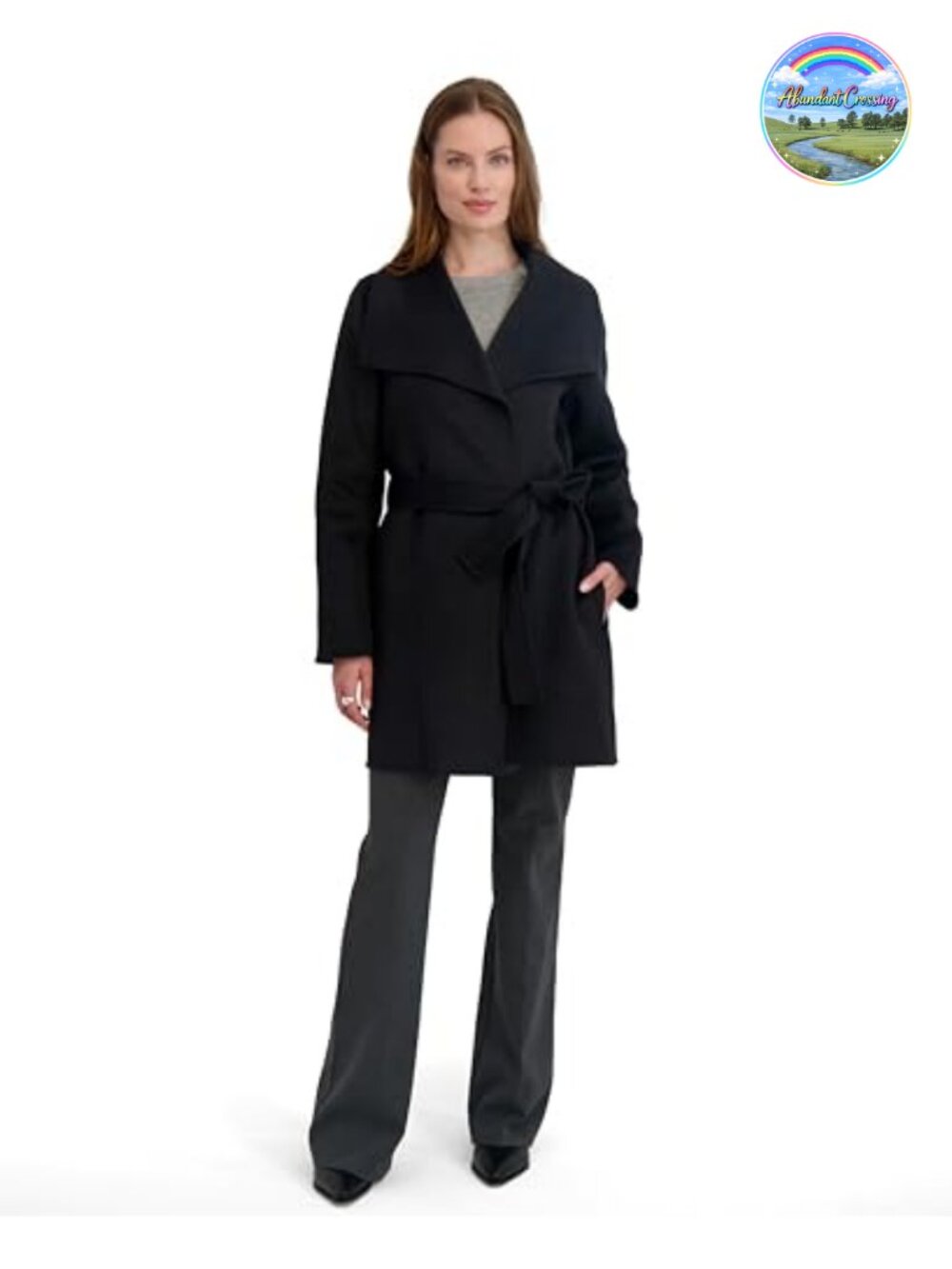 Wool Blend Wrap Peacoat Belted Notched Lapel Winter Coat